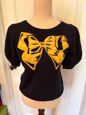 kate spade Black Short-Sleeve Top with Yellow Bow Graphic